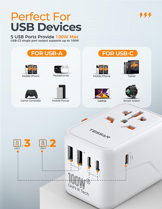 Універсальний адаптер живлення Tessan 636HDV 100w Луцк - изображение 1