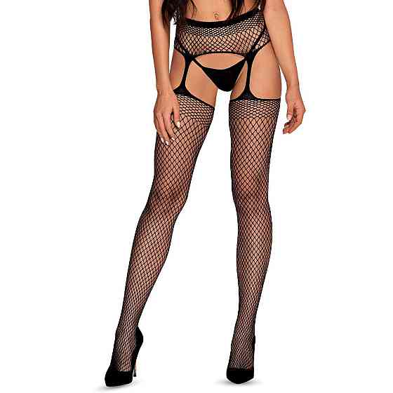 Чулки-стокинги из сетки разного размера Obsessive Garter stockings S815 S/M/L, черные, имитация гарт Sex Aura Киев