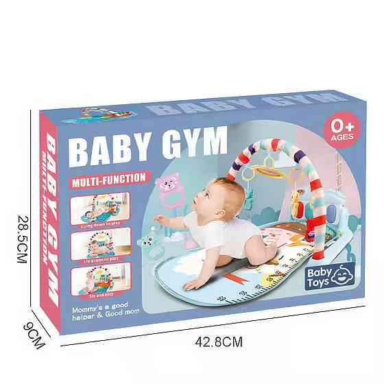 Детский игровой коврик с музыкальным пианино, подвесными игрушками, шкалой роста, розовый слон Каменец-Подольский