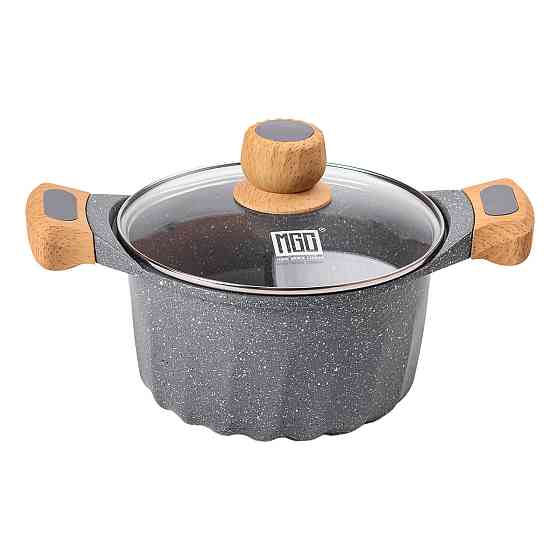 Алюмінієва каструля об'ємом 3 літри з кришкою Ø 20 см. Мармур з антипригарним покриттям MGC сірий HP-4-432G Коломия
