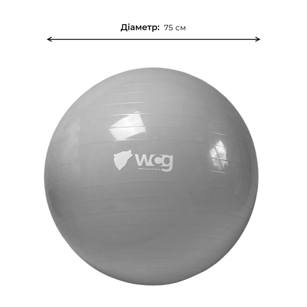 Фітбол (м'яч для фітнесу) 75 см WCG Anti-Burst навантаження 250 кг сірий + насос Фітболи Київ - фото 4