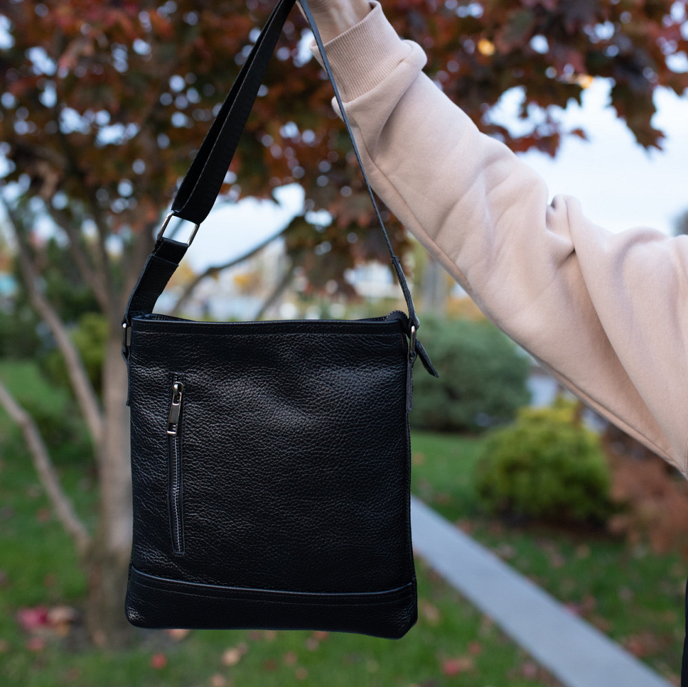 Чоловіча сумка месенджер через плече з натуральної шкіри якісна, чорнаMasterSem Київ - фото 6