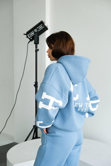 Женский стильный повседневный костюм Chicago с двойным капюшоном Голубой, 48/50 Одесса - изображение 5