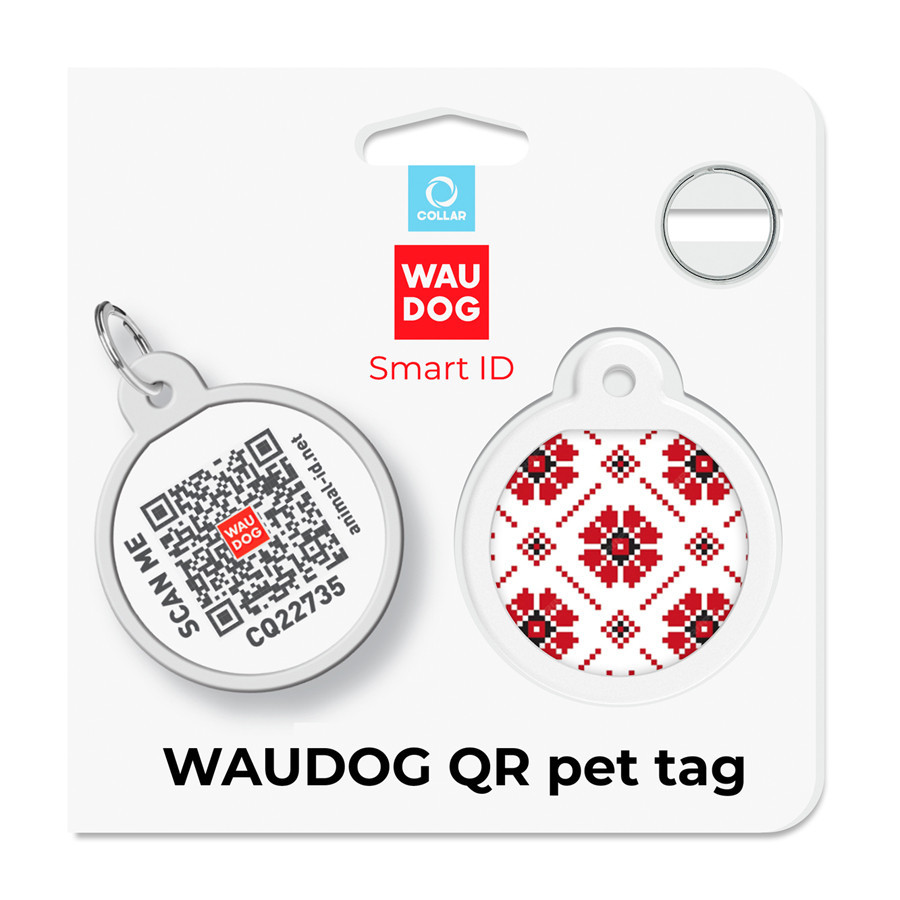Адресник для собак і котів металевий WAUDOG Smart ID з QR-паспортом, малюнок "Вишиванка", круг, Д 25 мм Вінниця - фото 4
