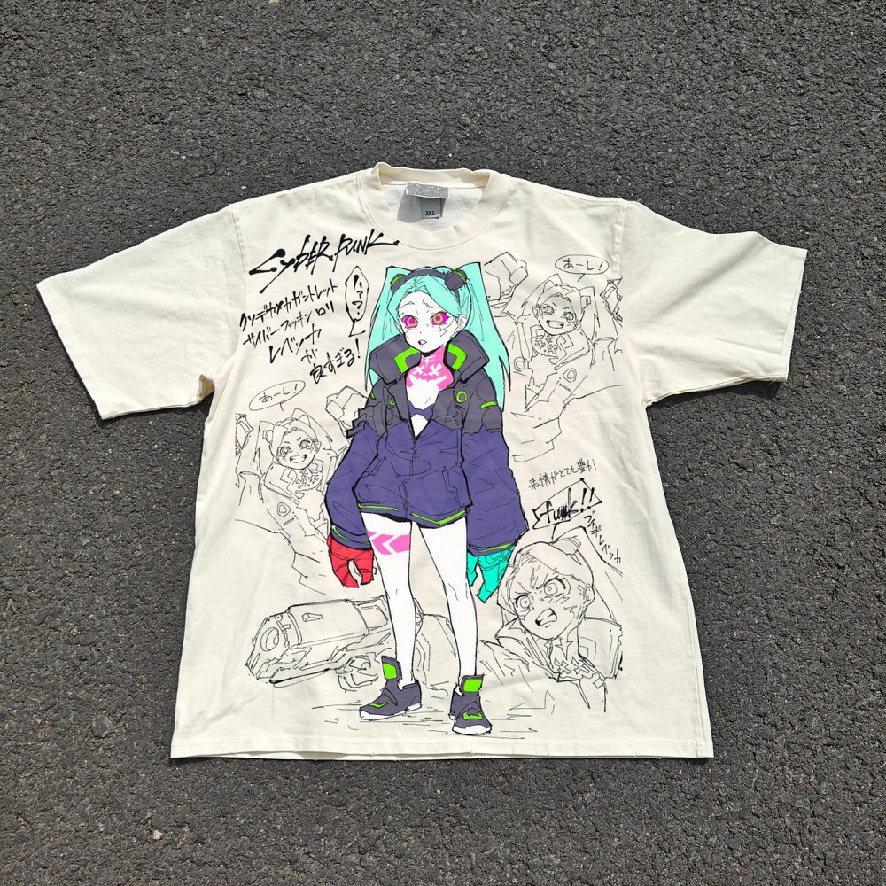 Футболка мужская с принтом аниме Аниме Кйберпунк Едгеруннерс Ребекка оверсайз (S/M/L) Черний Днепр - изображение 3