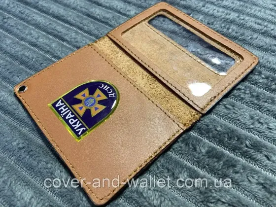 Шкіряна обкладинка на посвідчення ДСНС з шевроном жовтого кольору P_Leather Київ