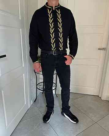 Мужская вышиванка с традиционной украинской вышивкой без пуговиц коттон 80%, 20% полиэстер 46, Черный Одесса