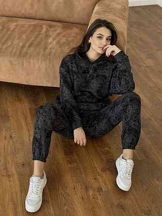 Теплий спортивний костюм жіночий мармуровий принт на флісі S/M Харків