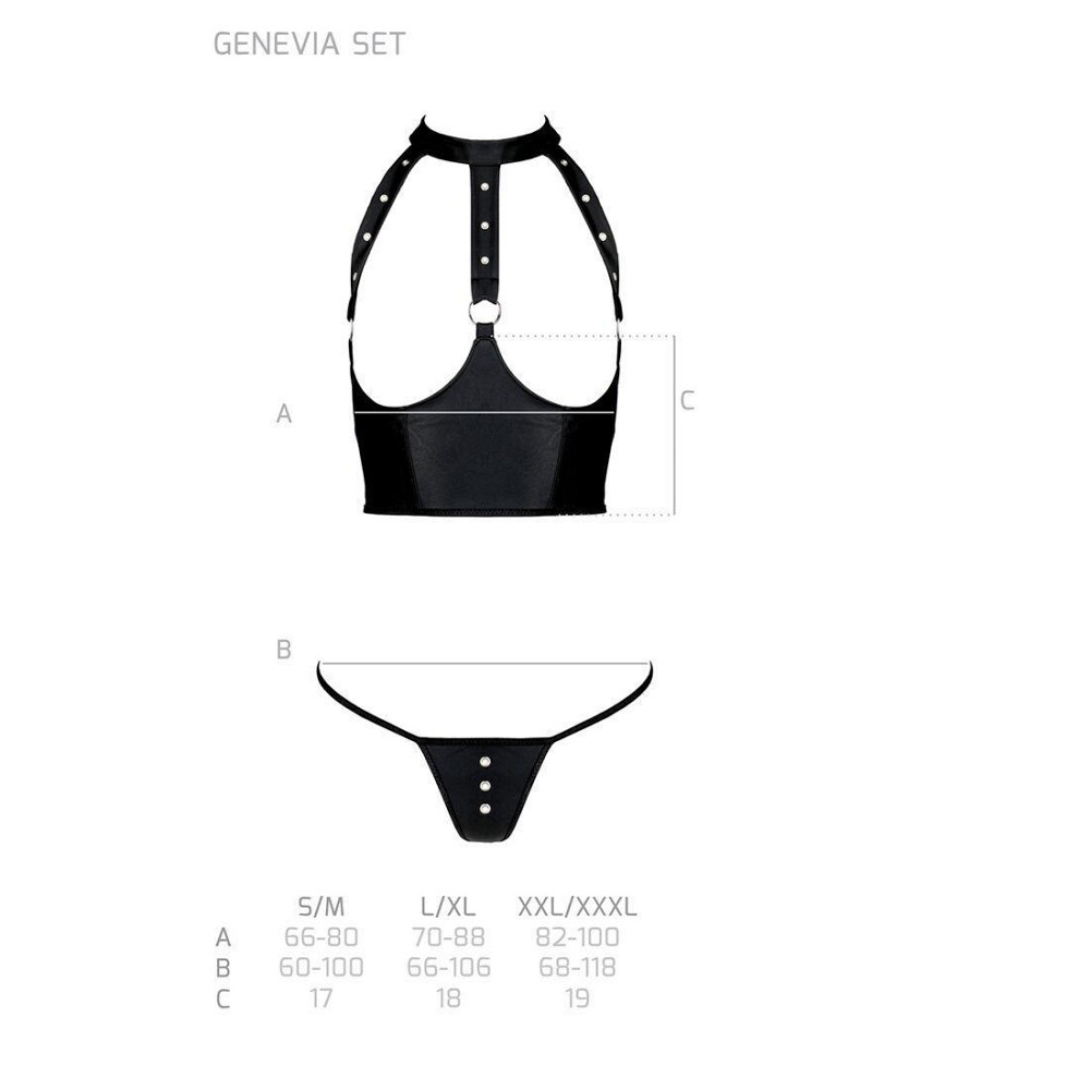 Комплект білизни з відкритими грудьми Passion GENEVIA SET WITH OPEN BRA L/XL black, корсет, стрінги Sex Aura Київ - фото 5
