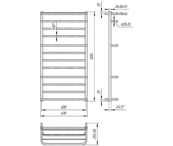 Водяной полотенцесушитель Mario Люксор 1200х630/600 Киев