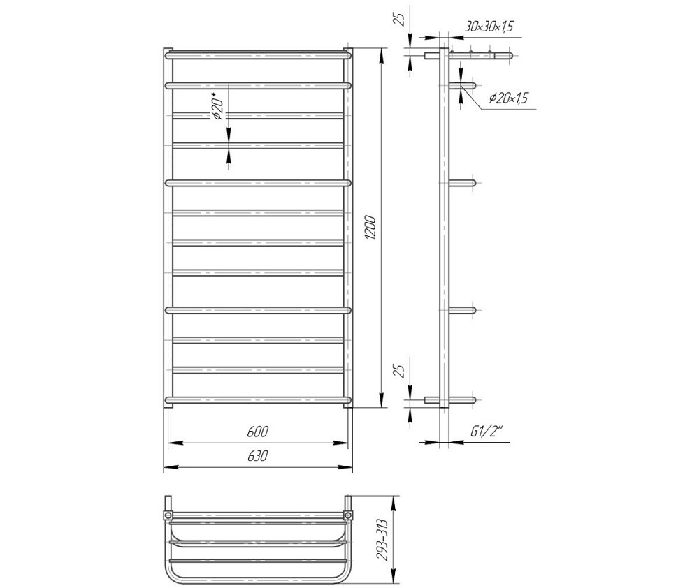 Водяной полотенцесушитель Mario Люксор 1200х630/600 Киев - изображение 3