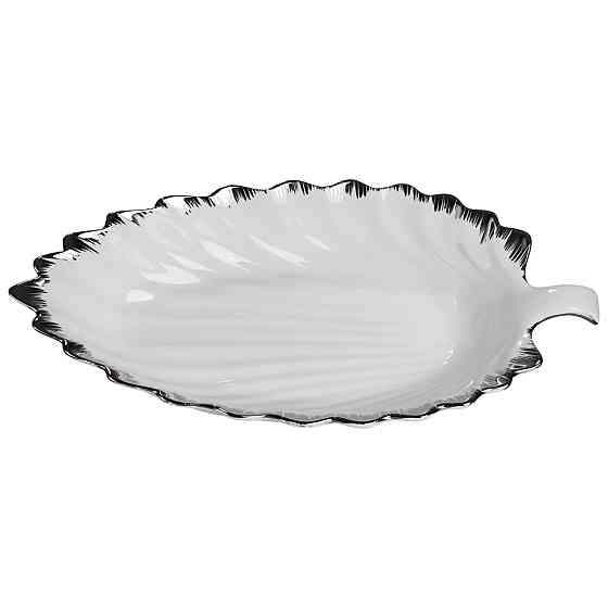 Порцелянова страва для сервірування стола у формі листя 37×18×5 (см) блюдо для подавання закусок Білий зі сріблом 2552-1S Коломия