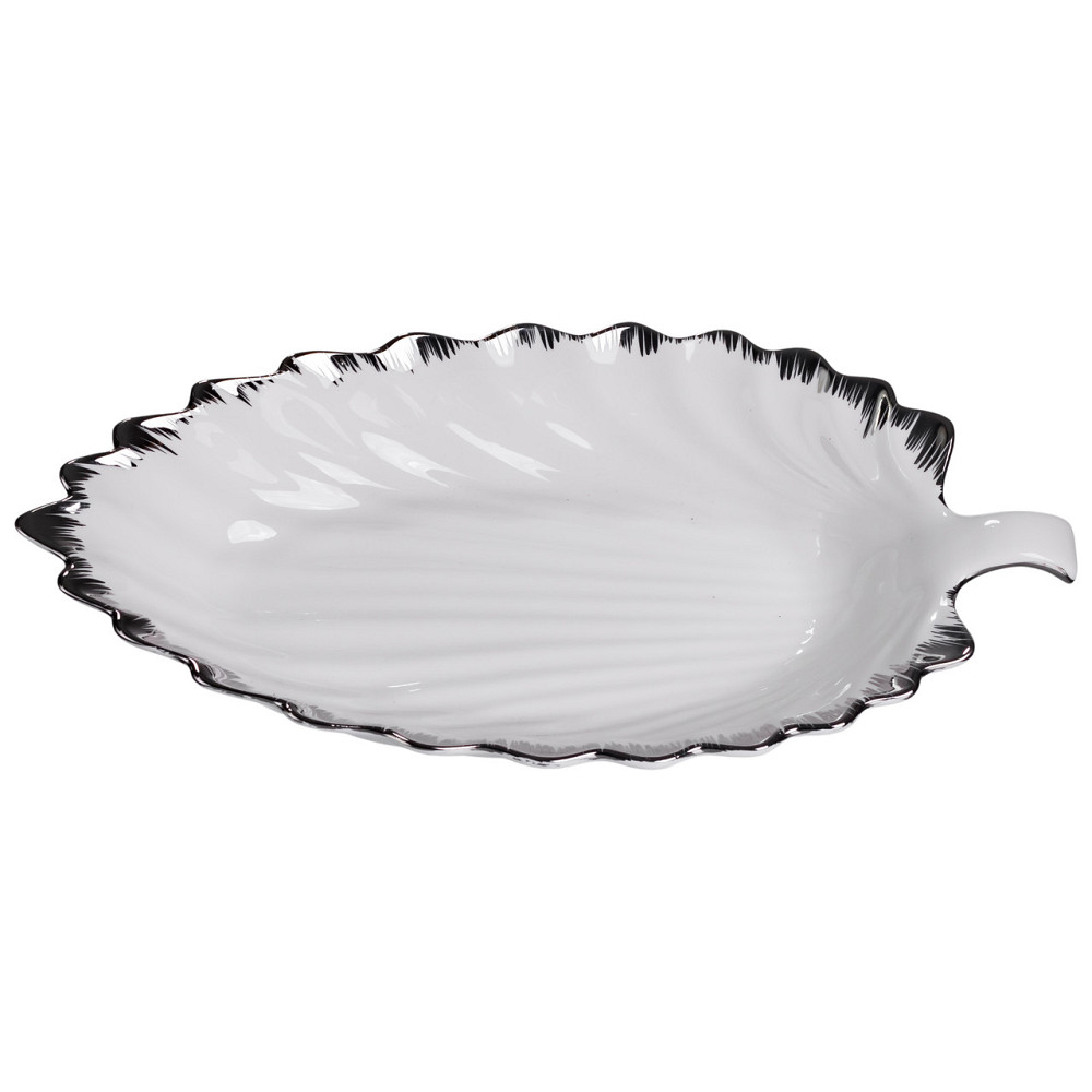 Порцелянова страва для сервірування стола у формі листя 37×18×5 (см) блюдо для подавання закусок Білий зі сріблом 2552-1S Коломия - фото 3