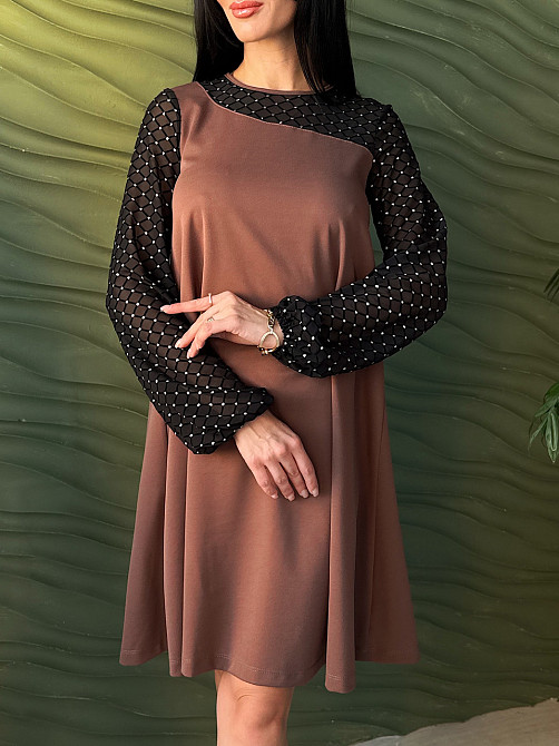 Вечірня сукня з прозорими рукавами Sofira 50-52, Шоколадний Київ - фото 8