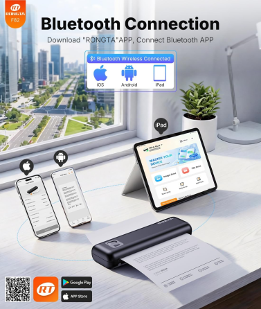 Портативний термопринтер Rongta F82A A4, Bluetooth, USB-C, 203 dpi, акумулятор 2550 мАг, без чорнил, чорний Київ