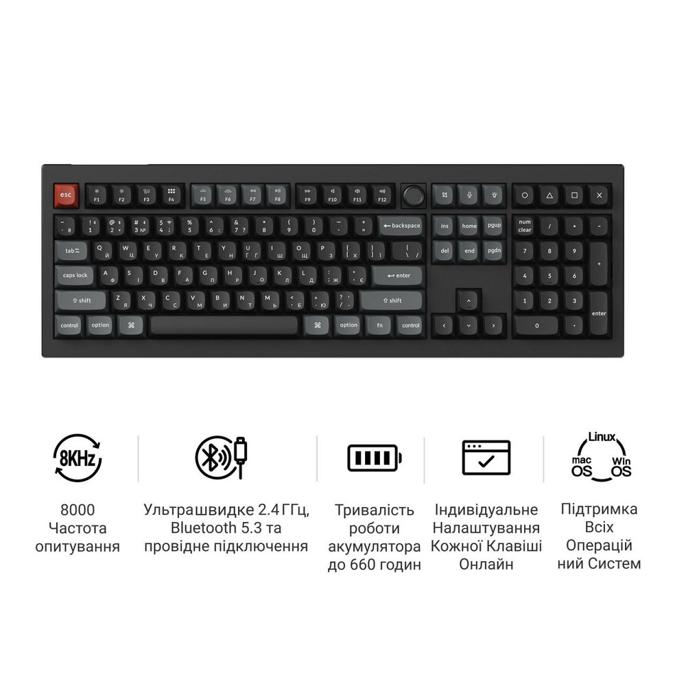 Клавіатура бездротова Keychron V6 Ultra Keychron Red Switch Black RGB (V6U-D1-UA) ( 22189 ) Харьков - изображение 8