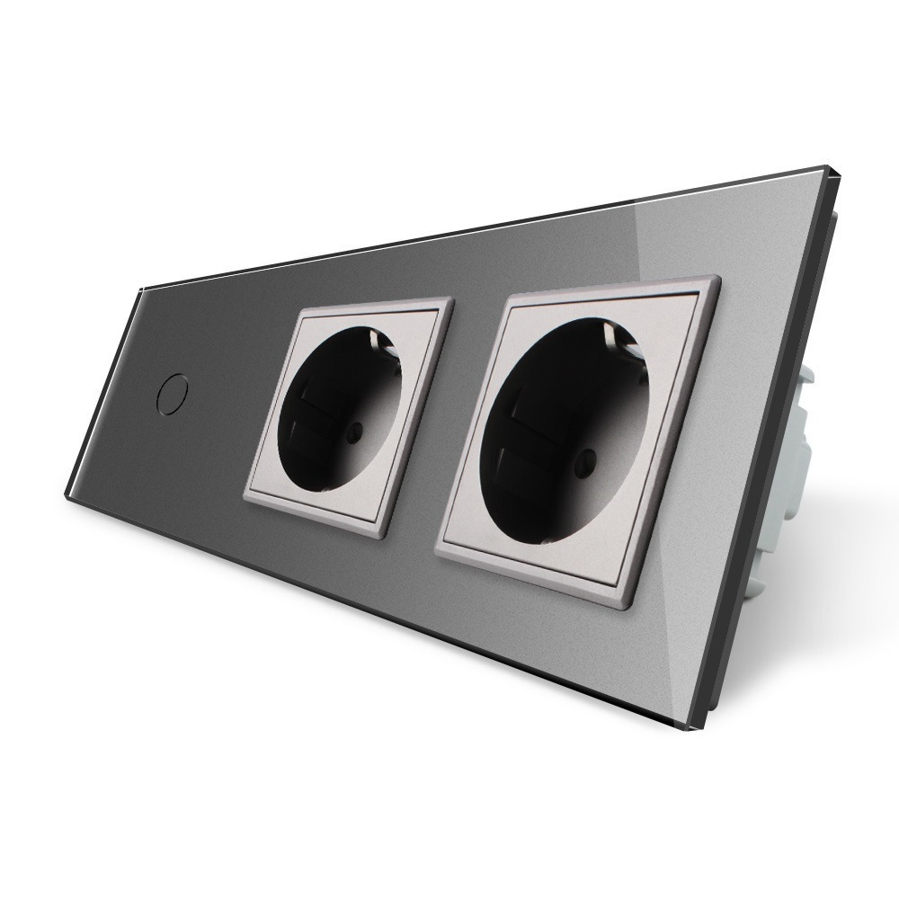 LIVOLO Розумний сенсорний прохідний/перехресний вимикач 1 сенсор 2 розетки Livolo сірий скло (V Коломия - фото 6