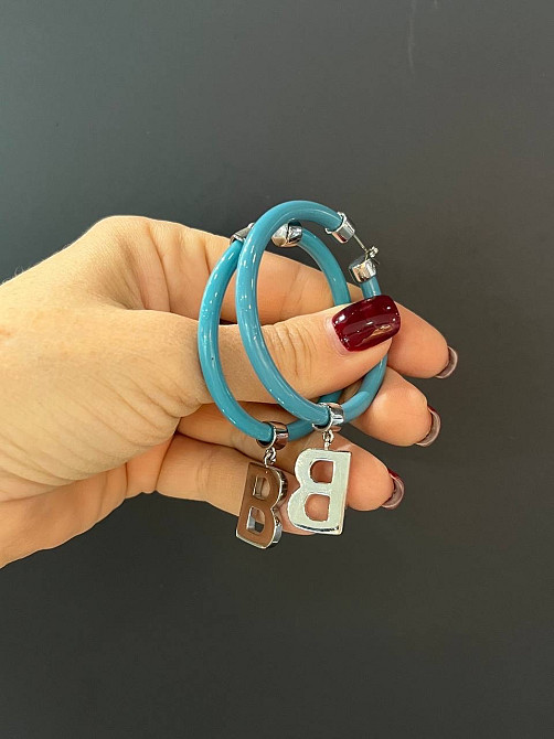 Balenciaga сережки кільця кольору морської хвилі з ребрами Одеса - фото 4