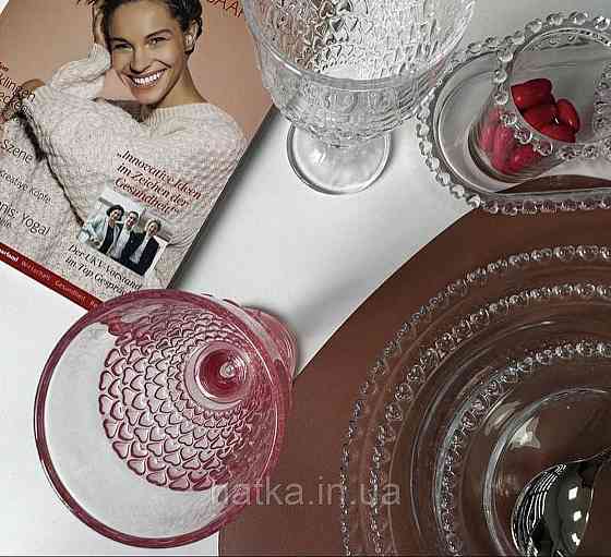 Набір 6 шт. келихів «Рожеве Серце» 300 мл орнамент у вигляді серця рожеві скло Київ