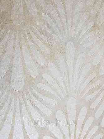 Обои Marburg Tango 58801 восточный рисунок 3д кляксы веер серебряные на бежевом фоне Киев