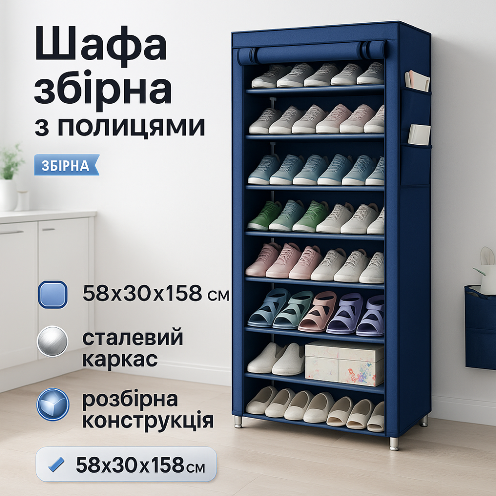 Стильный складной шкаф, Мобильный шкаф для одежды и обуви Универсальный тканевый AT-50 Львов - изображение 2