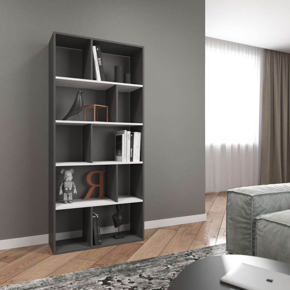 Стеллаж VAYS D-1 Антрацит-Белый, книжная полка на 10 ячеек, ЛДСП, 80×30×178 см – для дома, гостиной, офиса Львов - изображение 1