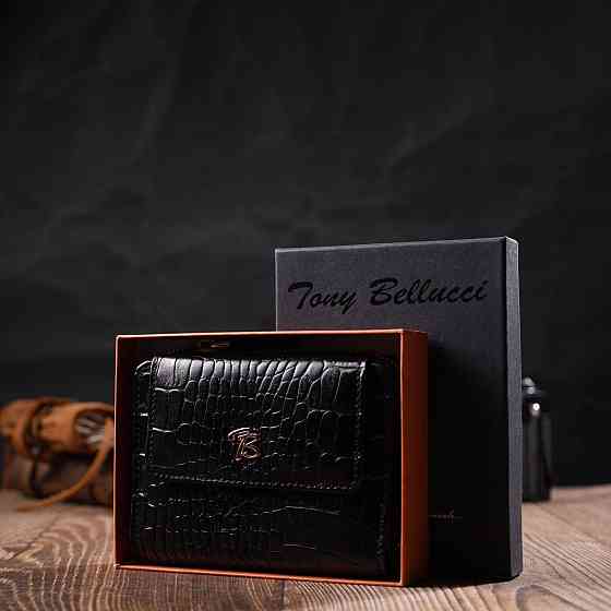 Компактний жіночий гаманець з місткою монетницею на блискавці з натуральної шкіри Tony Bellucci 22014 Чорний Київ