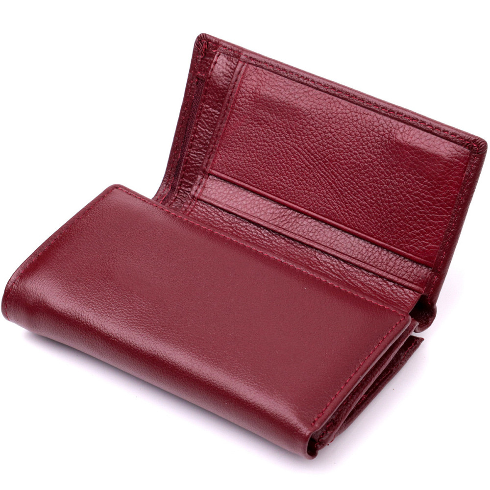 Симпатичний жіночий гаманець у три складання з натуральної шкіри ST Leather 19470 Бордовий Київ - фото 9