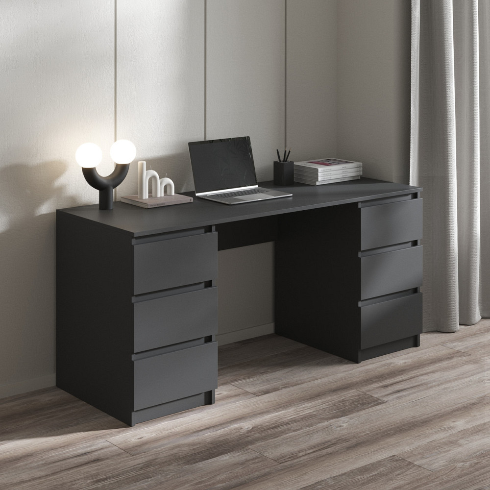 Компьютерный стол VAYS R-2, письменный с 2 тумбами, 6 ящиков без ручек, ЛДСП 160×60×75 см – для дома, офиса Львов - изображение 2