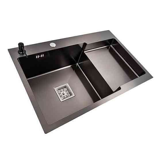 VALESO Мийка Valeso Handmade CM 78×50C L (PVD чорна) з поглибленою полицею Киев