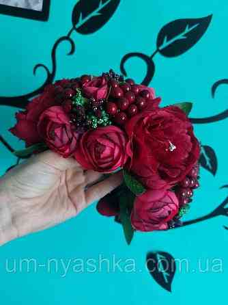 Ободок обруч з квітами "Піони великий вишневий" Кривий Ріг