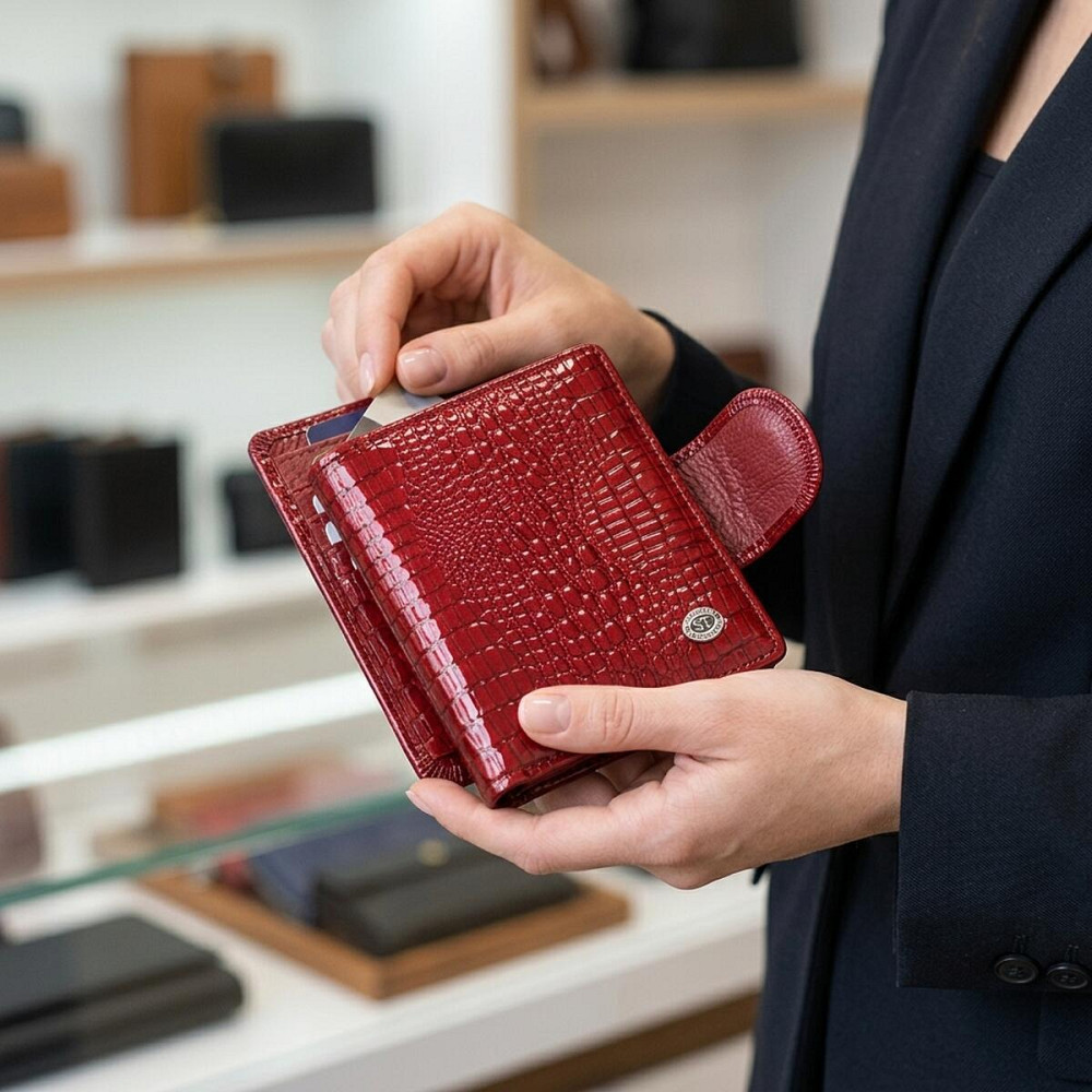 Лакированный кошелек для женщин среднего размера из натуральной кожи ST Leather 22685 Красный Киев - изображение 12