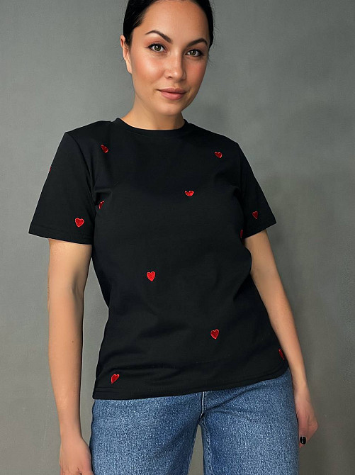 Футболка жіноча A-N 27008 базова з вишивкою сердця, чорний, one size Київ - фото 11