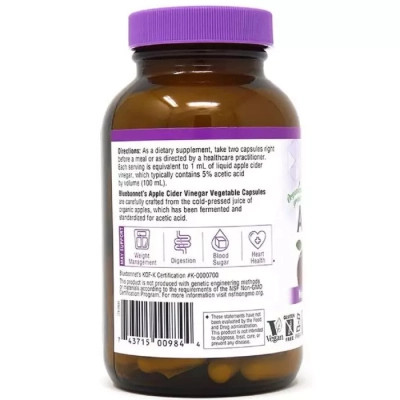 Трави Bluebonnet Nutrition Яблучний оцет, Apple cider vinegar, 120 вегетаріанських капсул (BLB0984) Вінниця - фото 3