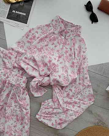 Женский стильный повседневный костюм из натуральной ткани штапель Розовый Одесса