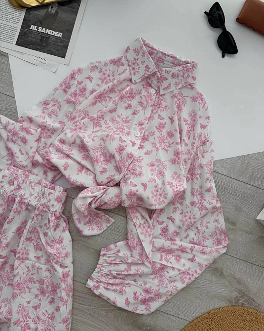 Женский стильный повседневный костюм из натуральной ткани штапель Розовый Одесса - изображение 3