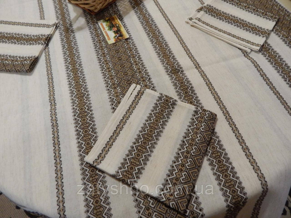 Кавова скатертина з серветками вишита на льону Київ - фото 5