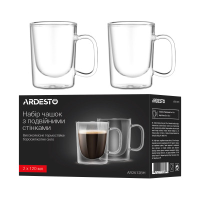 Набір чашок Ardesto BH 120 мл 2 шт прозорий (AR2612BH) Вінниця - фото 5