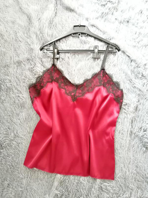 Базова майка жіноча з мереживом атлас Червоний S Харків - фото 2