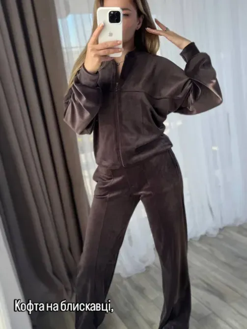 Женский велюровый костюм кофта на молнии и брюки женский велюровый костюм Одесса - изображение 4