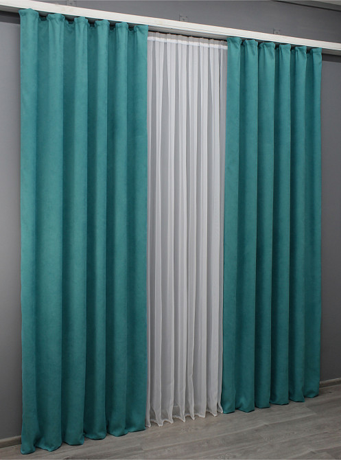 Комплект готових штор VR-Textil Мікровелюр Petek № 1492ш Бірюзовий 100х270 см 2 шт (31-0027) Київ - фото 4
