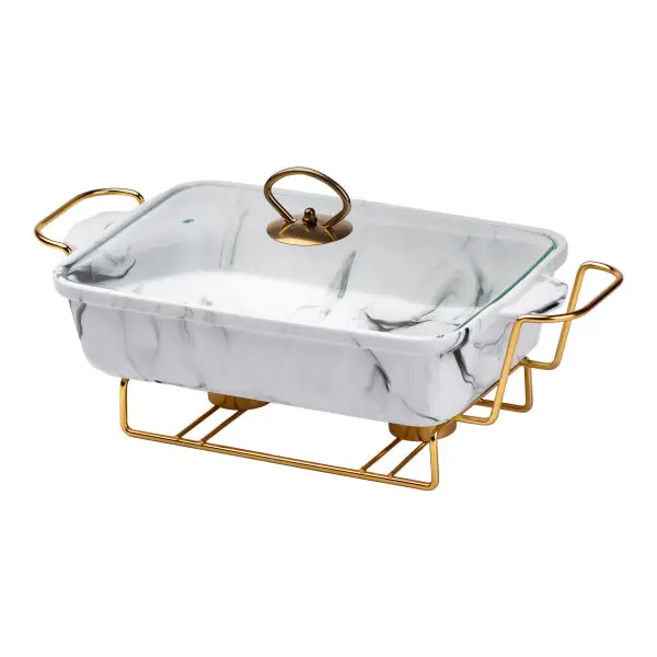 Фарфоровий мармит 1.5 л прямокутний мраморний білий Київ - фото 5