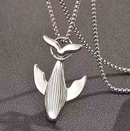 Подвеска кит на цепочке серебристая, кулон кит минимализм, украшение на шею Киев