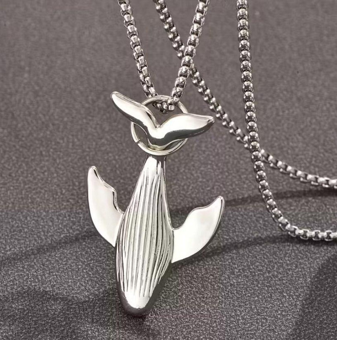 Подвеска кит на цепочке серебристая, кулон кит минимализм, украшение на шею Киев - изображение 1