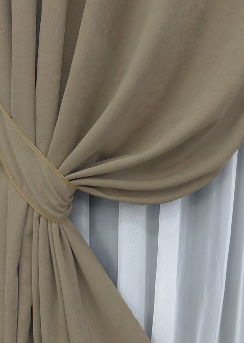 Комплект штор на люверсах VR-Textil Мікровелюр Petek YL № 1804 Капучино 150х270 см 2 шт (37-0270) Київ - фото 5