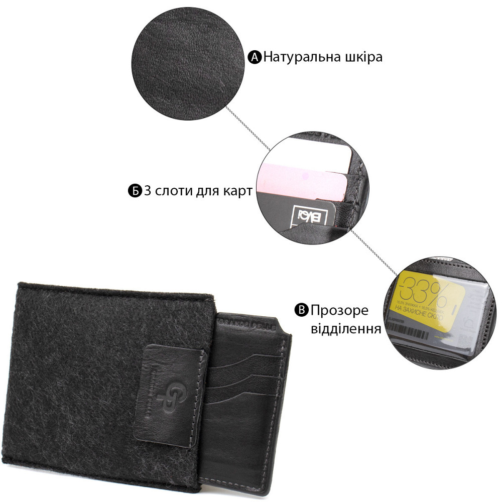 Шкіряний картхолдер Чорний (GRANDE PELLE) Київ - фото 8