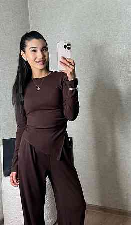 Женский базовый прогулочный костюм двойка: лонгслив и штаны вискоза Шоколадный, 44/46 Одесса