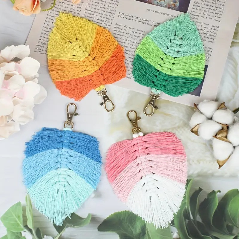 Набор макраме для творчества и ручного вязания брелока для ключей или декора на сумку 10х16см,синий Каменец-Подольский - изображение 5