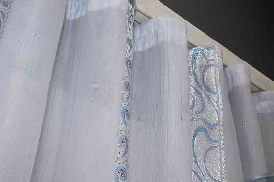 Кухонная занавеска VR-Textil № 00к белый с голубым 280х170 см (59-909) Киев