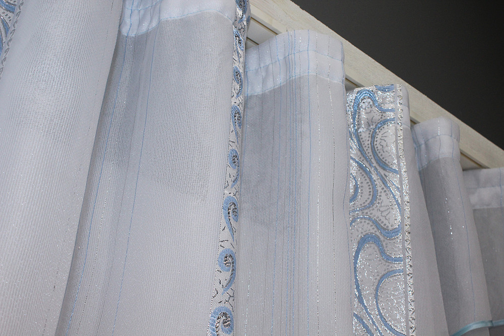 Кухонна фіранка VR-Textil № 00к білий з блакитним 280х170 см (59-909) Київ - фото 4